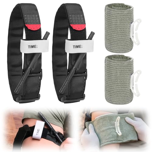 Mineup Tourniquet Bandage Set 2pcs 6 inch Israeli Emergency Bandage + 2pcs 95cm Tournique Tactical Taktisches Tourniquet Notfall Bandag Notfall Erste-Hilfe Bandag für Bergsteigen Sport Camping