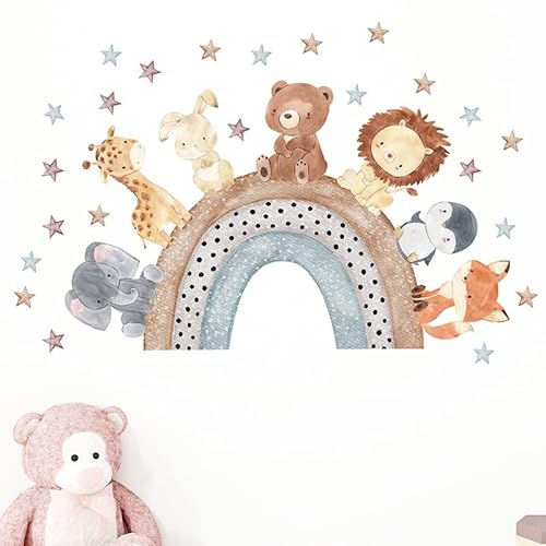 Yotdmk Kids Room Wall Stickers Cartoon Animal Fox Lion Elephant Giraffe On Rainbow Wall Decals For Baby Room Boys Girls Bedroom, Nursery Room Kindergarten Decorative Stickers Wallpaper Pvc Murals #TOP3