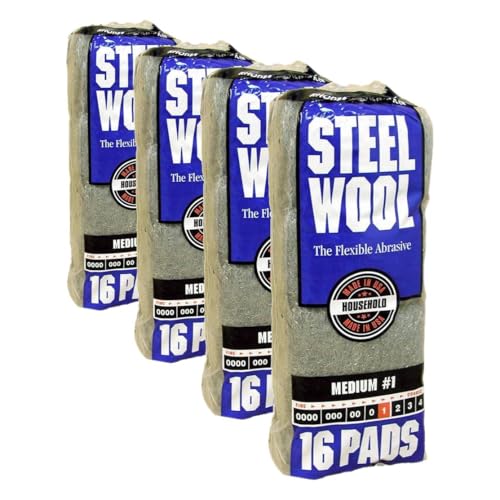 Image of Homax Rhodes American Household Steel Wool16 pad, Medium Grade #1, 16 Pads (Pack of 4)