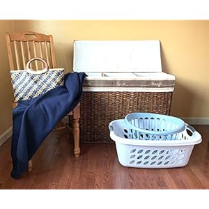 Handcrafted wicker oversized 3 section divided laundry hamper sorter and organizer handwoven rattan basket with lid cloth liner and coconut buttons jute rope and raffia weave accent  urban country home decor