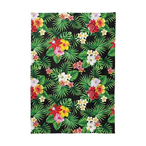 Alaza Rectangle Tablecloth Tropical Flower On Black Background Washable Spill Proof Table Cloth Dust-Proof Table Cover For Kitchen Dining Room Party Tablecovers Spread Home Decoration 60 X 108 Inches #TOP5