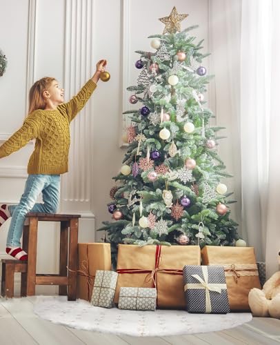 Soqool Christmas Tree Skirt- Gold Sequin Snowflake 36 Inch Faux Fur Plush Artificial Xmas Tree Skirt Holiday Christmas Party Decorations Xmas Tree Skirts Base Mat Thick Velvet Rugs Home Deco