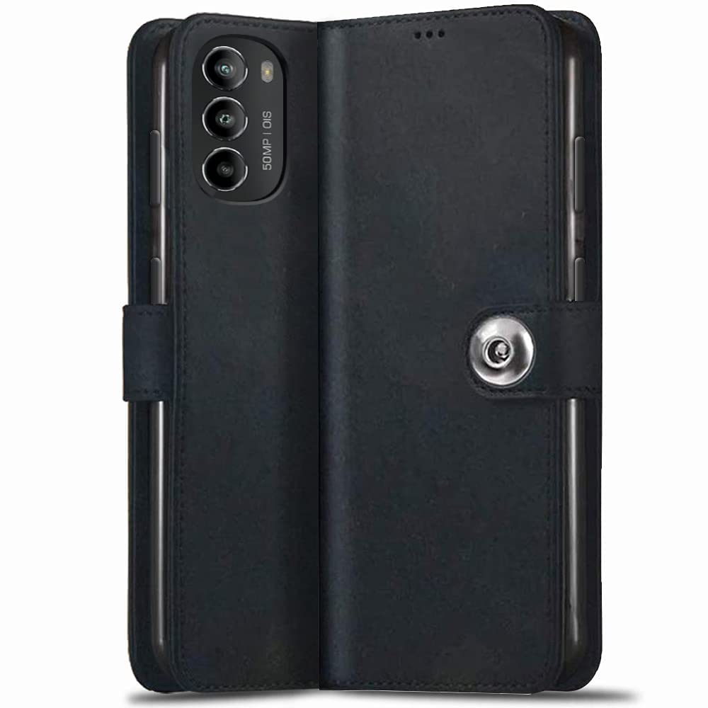 TheGiftKart Flip Back Cover Case for Motorola Moto G52 / G82 5G | Genuine Leather Finish | Designer Button | Inbuilt Pockets & Stand | Flip Cover Back Case for Motorola Moto G52 / G82 5G (Black) (B0B5ZNRJT8) Amazon Price History, Amazon Price Tracker