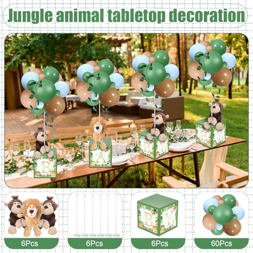 Image of Lenwen 6 Sets Baby Letter Boxes Decorations Table Centerpieces for Baby Shower Gender Reveal,Bear Stuffed Animals Balloon with Stand Plush Toy Boxes for Birthday Party Wedding(Animals,Forest)