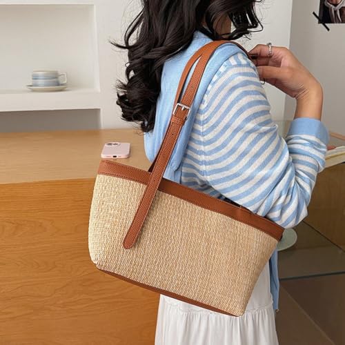 Bolso de paja para mujer, bolso de playa para verano, bolso tote grande con asa y correa ajustable para trabajo, playa o vacaciones miniatura 5