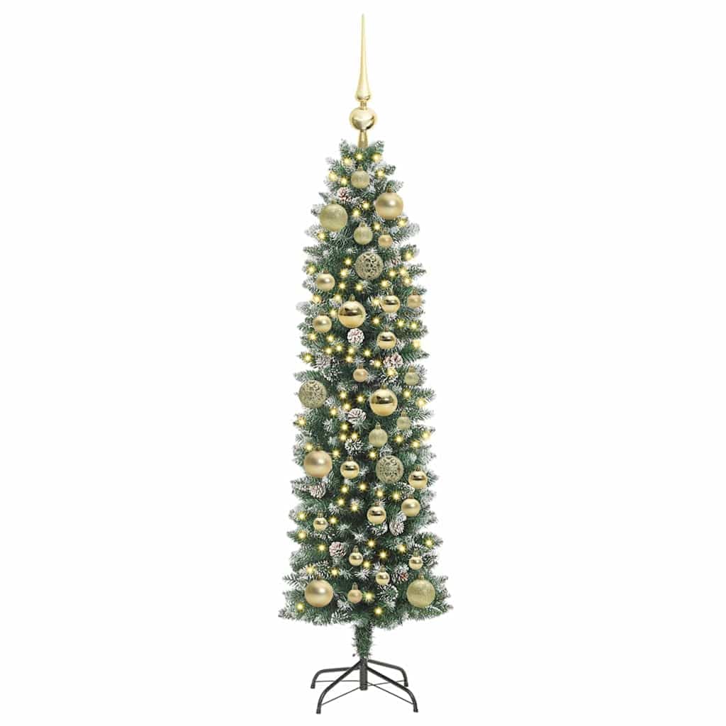 Albero di Natale artificiale sottile verde bianco 120 cm con 150 LED bianco caldo 8 modalità, punte in PVC alimentate USB per interni, decorazione festiva