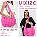 Quilted Puffer Tote Bag for Women,Large Puffer Crossbody Shoulder Lightweight Nylon Hobo Pouch with Zipper,Purse Puffy Quilted Carryall Oversized Padding Handbag for Daily Travel(Rose Red)
