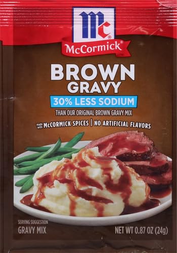 Image of McCormick 30% Less Sodium Brown Gravy Mix, 0.87 oz (Pack of 12)