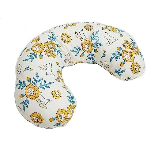 IMDOUBLEDOU Pet Pillow Floral U-Shaped Pillow for Dogs, Soft Dog Neck Pillow, Small Animal Pillow for Cat Dog Raabits, Pet Neck Pillow for Upper Spine Calming Support (Yellow Flower Rabbit) Cover