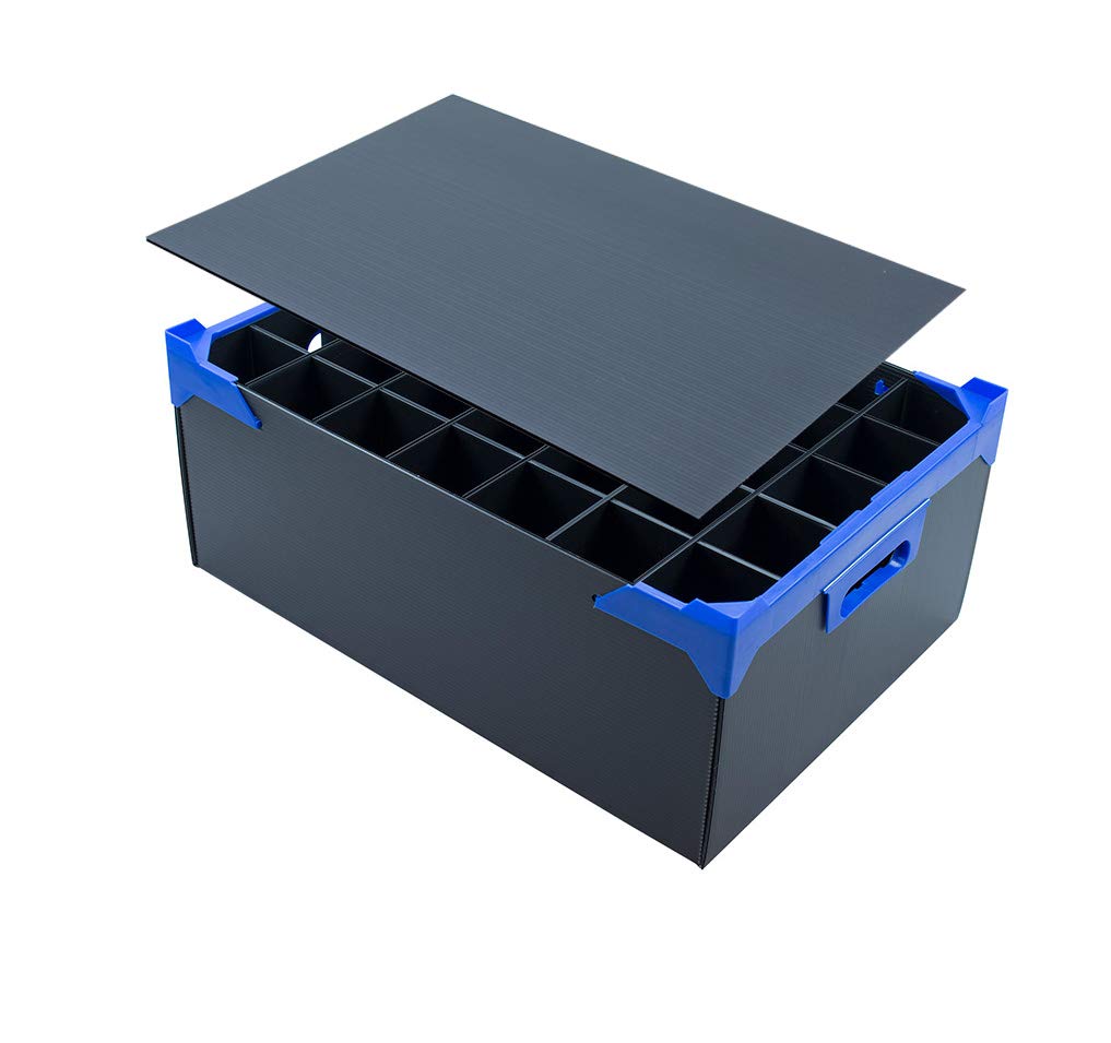 Caterbox Black Champagne Flute Storage Box With Lid | Stacking Glass Storage Box With 35 Compartments Max Glass Size: H190 X W65mm | Lid Included (Glass Height: 190Mm + Lid)