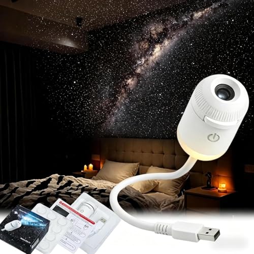 Galaxy Star Projector 2-in-1 Night Light with 12 Pattern Films USB Powered Dimmable 360 Adjustable for Bedroom Ceiling Decor