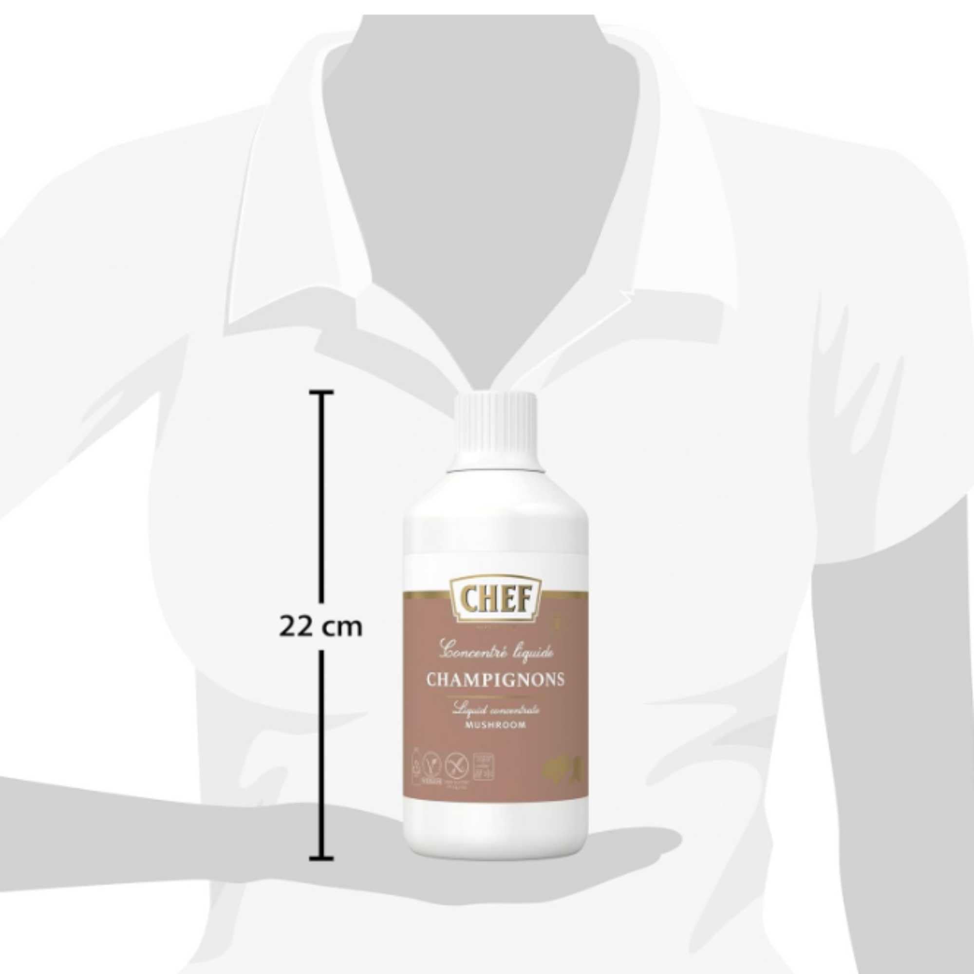 CHEF Concentré Liquide Champignons - A base de 40% de Champignons Réhydratés - Utilisable à Chaud et à Froid - Gain de temps - Aide Culinaire, Sauce, Fonds, Fumet - Bouteille de 980 ml