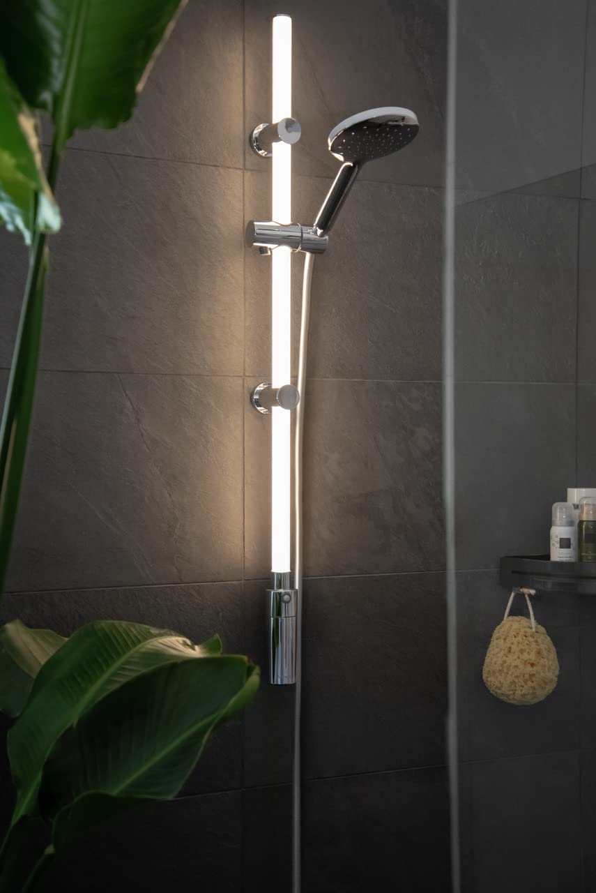 Wenko Set Asta Doccia a Led Illuminata, a Risparmio Energetico, Dimmerabile con Modalità di Cambio Colore, Niente Più Soffione Doccia e Flessibile Doccia Calcare, Fissaggio Senza Fori