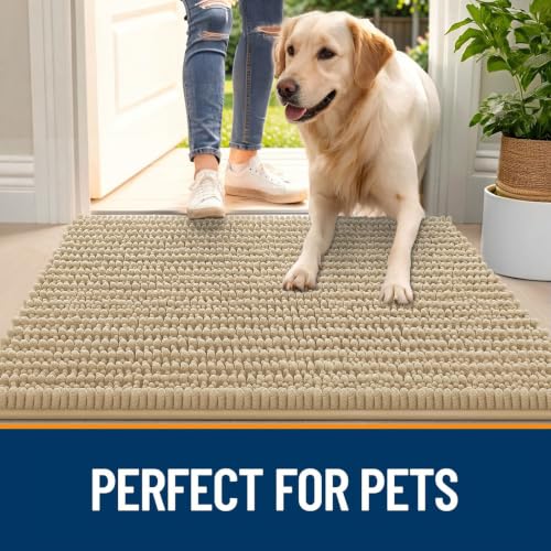 Image of OLANLY Dog Door Mat for Muddy Paws 48x30, Ultra-Absorbent Chenille Mud Mat