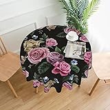 Schwarze runde Tischdecke, 152,4 cm, waschbare Polyester-Tischdecke, perfekt für Buffet-Tische,...