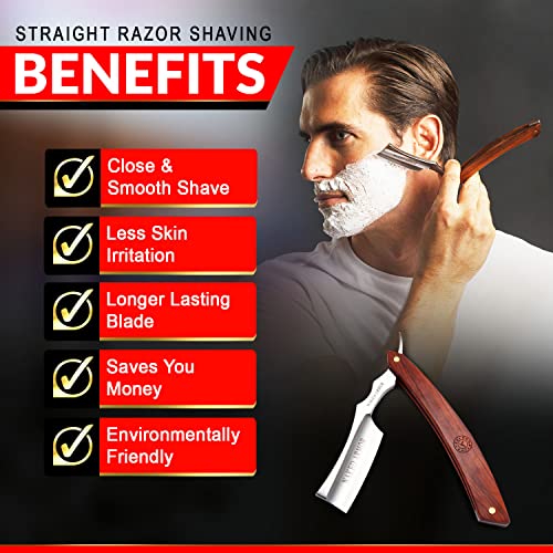 Best Straight Edge Razor - Shave Ready Straight Razor, Stainless Steel + Redwood Straight Razor For Men, Barber Approved Straight Razor, Mens Straight Razor, Leather Case, Close Shave, Great Gift #TOP1