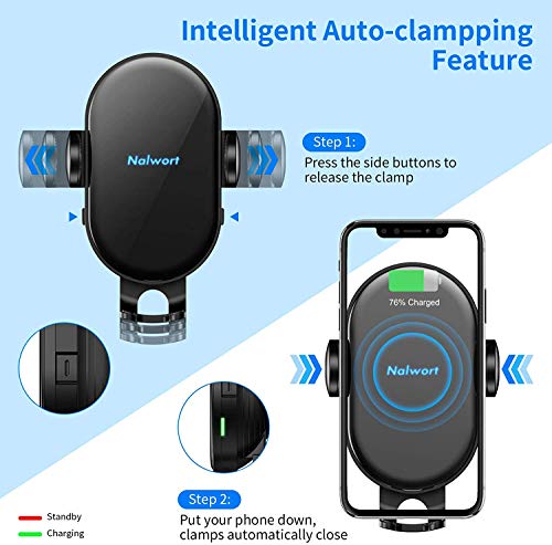 Nalwort Wireless Car Charger Auto Clamping with Air Vent and Dashboard Mount 15W Qi Fast Charge Wireless Car Charger Mount Compatible for iPhone 12/12 Pro Max/11, Samsung S20/S10/S9, Note 20 and More