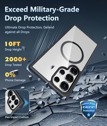 Image of FNTCASE for Samsung Galaxy S25-Ultra Case: Clear Magnetic Military Grade Drop Protection Shockproof Anti Yellowing Cell Phone Cover - Slim Rugged Protective Bumper Transparent Cases(Black)