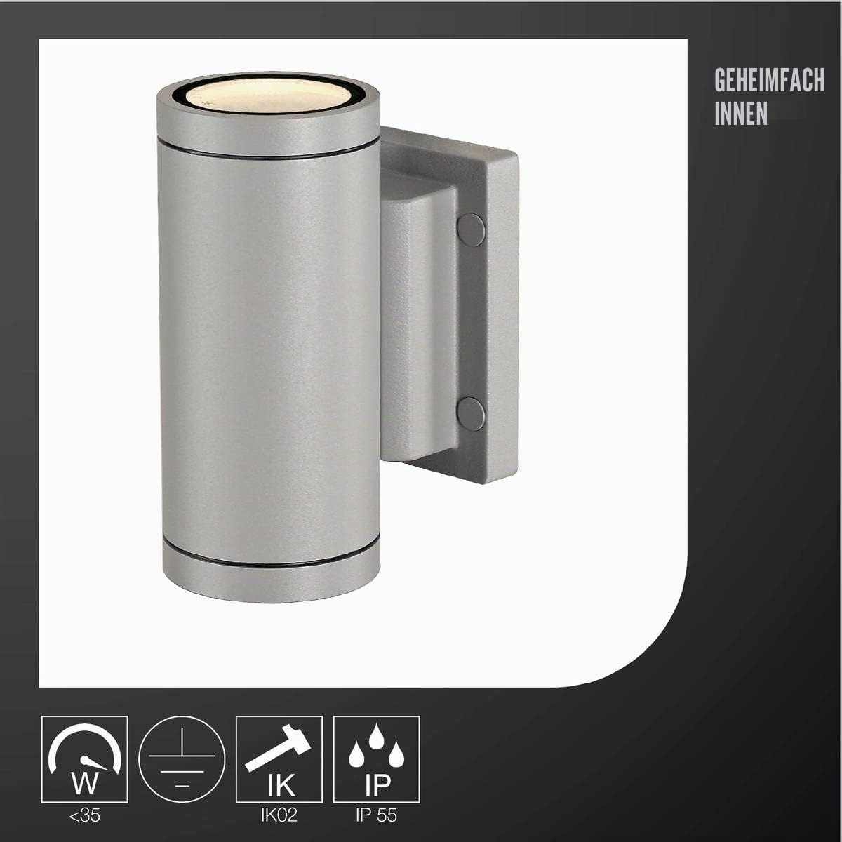 SLV Wandaufbauleuchte MYRA/Beleuchtung für Wände, Wege, Eingänge, LED Spot außen, Aufbau-Leuchte Outdoor, Gartenlampe / GU10 IP55 35W grau