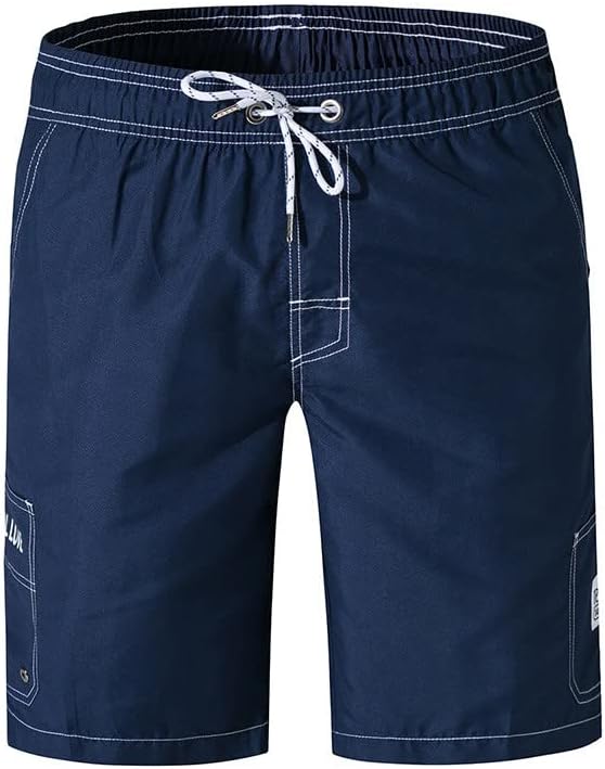 Ymosrh Men's Swim Trunks Casual Sports Shorts Loose Solid Color Multi-Pocket Pants Beach Shorts Surf Swimming, M-3XL
