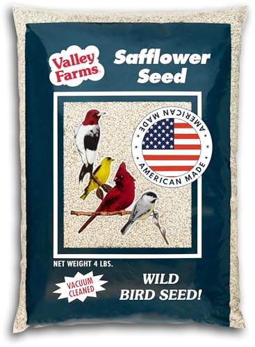 Valley Farms Safflower Seed Wild Bird Food (4 LB) Birdseed for Outside Feeders to Attract Cardinals, Titmice & Grosbeaks