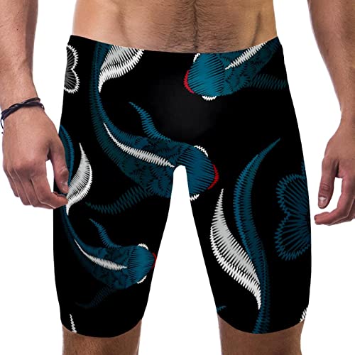 Bañador slip tipo bóxer para hombre con estampado étnico de pez negro