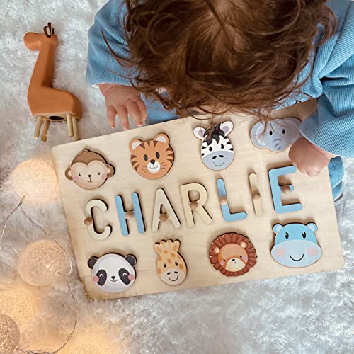 Personalized Name Puzzle for Kids Engraved Text Greetings on Back Custom Wooden Name Signs with Pegs for Baby Boy & Girl 1 Year Old Nursery Gifts Montessori Toys Toddler Puzzles for Newborn - Image 3
