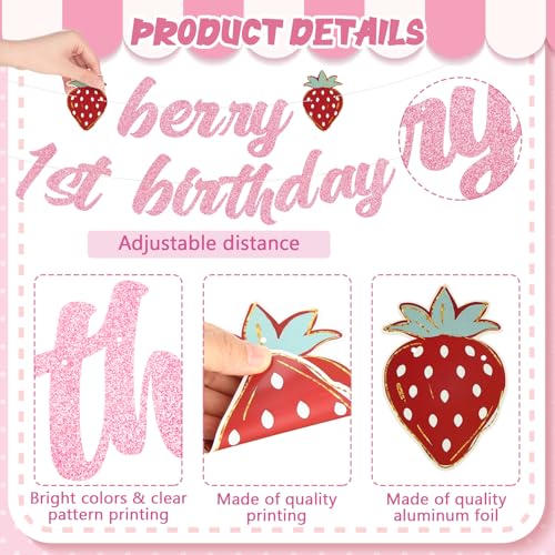 Image of Yunlly Berry First Birthday Party Decorations Strawberry Coquette Bow Hanging Swirls Berry 1st Birthday Banner Disco Balloon Rodeo Bachelorette Decor Supplies for Baby Shower Party Favors