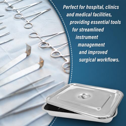 Image of OTICA Instrument Tray With Lid 11 x 7 x 1.5 inch - Stainless Steel Medical Tray With Cover | Corrosion-Resistant Tray for Hospital, Clinic & Surgery Use
