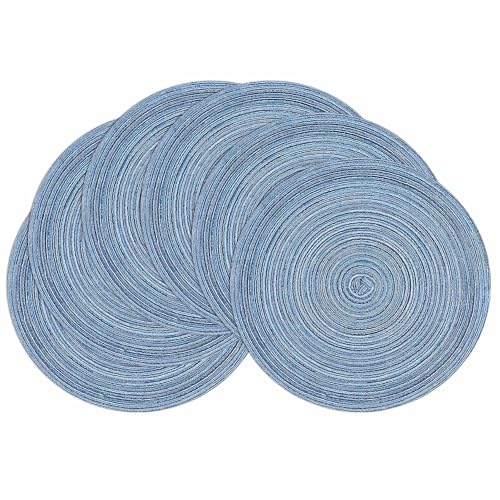 SHACOS Juego de 6 Manteles Individuales Redondos de Algodón Tejidos Azul 38cm Salvamanteles Individuales Trenzado Lavables Resistentes al Calor para Mesa de Comedor