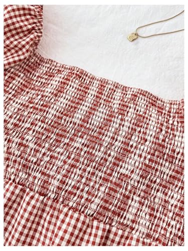 SOLY HUX Girl's Gingham Tops Y2K Cute Blouse Summer Sweetheart Neck Shirts Aesthetic Clothes4