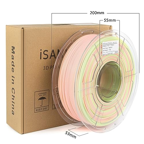 Image of iSANMATE PLA 3D Printer Filament, PLA Plus Filament 1.75mm, Fast Change Multicolor Rainbow PLA Filament, Pink, Candy Green 3D Printing Filament 1KG /2.2lb