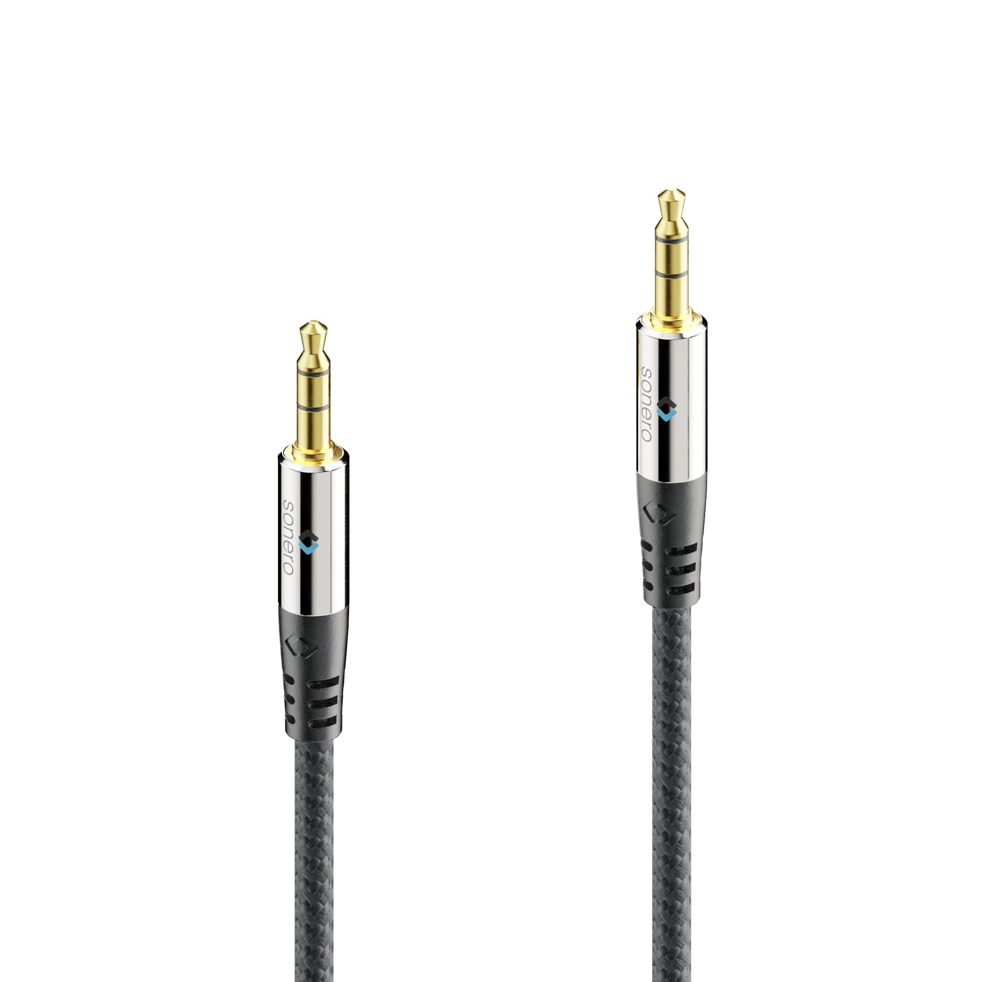 SoneroPremium Audio Cable with Nylon Sheath, 3.5 mm Jack, 0.50 m, Gold-Plated Contacts, Black