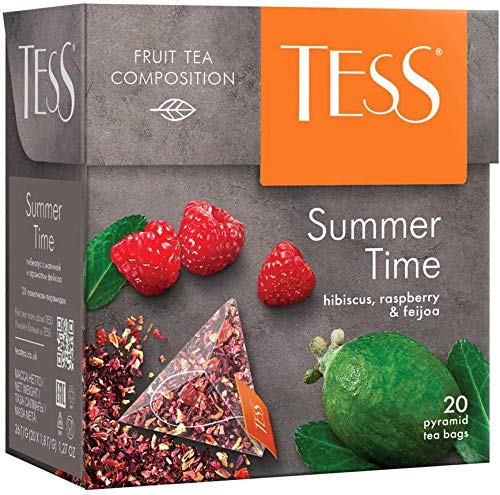 Tess Summer Time Fruit Tea Composition Hibiscus, Raspberry and Feijoa Leaf Tea in 20 Pyramid Sachets
