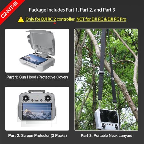 Arzroic RC 2 Protective Sun Hood Kit with Screen Protector & Neck Lanyard for DJI Mini 5/4 Pro, Mavic 4 Pro, Flip, Air 3S/3 Accessories by Arzroic - Image 2