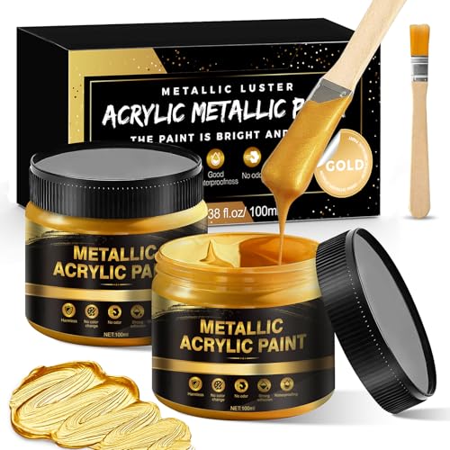 Miioto Pintura Acrílica, Pintura Dorada para Madera, Pinturas Oro a Base de Agua, Pintura Acrilica Manualidades, Pintura Dorada para Metal para Manualidades y Lápida, Metal, Muebles 100 * 2ml