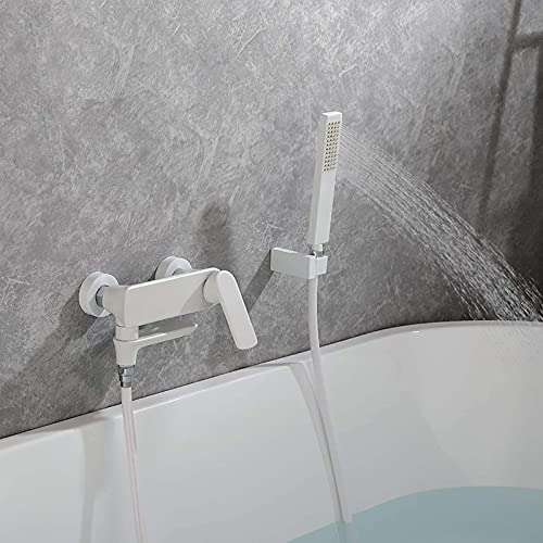 Robinet de baignoire blanche mitigeur mural avec douchette à poignée unique - 5