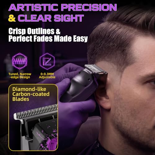 Image of SUPRENT Professional Hair Clippers for Men - Cordless Barber Clippers & Zero-gapped Trimmer Set, High Speed Motor Haircutting Kit Blue Titanium-Coated Blades (Purple + Black)