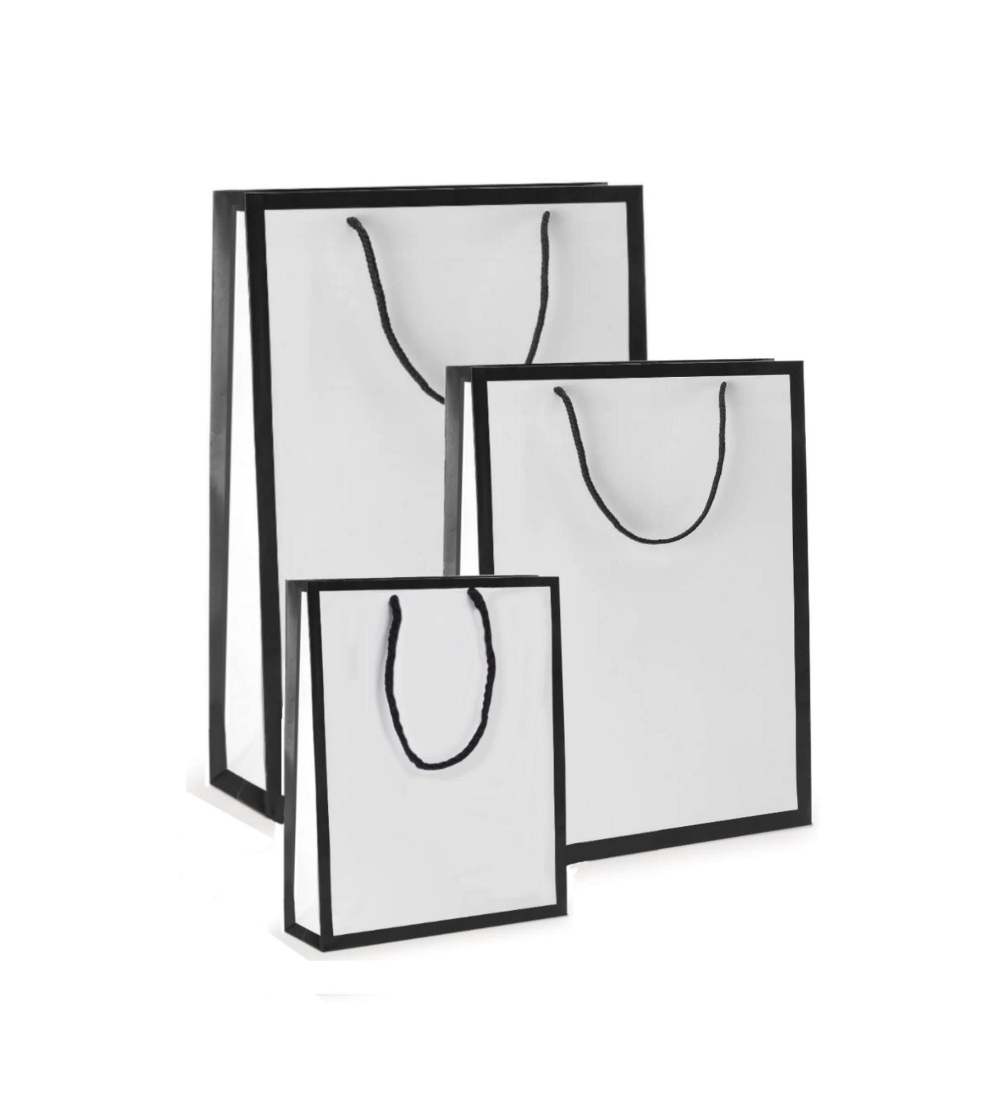 Black Edge - White Luxury Matt Landscape Designer Boutique Rope Handle Gift Bags (10 Bags, Portrait Large)