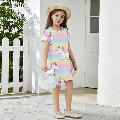 Vestidos de unicornios para niñas de manga corta casuales de 2 a 8 años 6