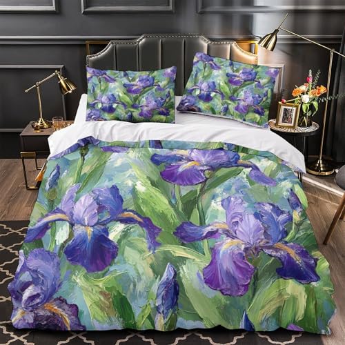 Housse de couette fleurs d'iris en microfibre ultra douce et résistante avec zip - 2
