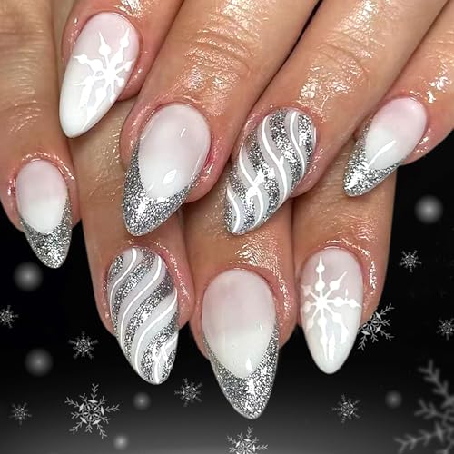 LWTZLW Christmas Press on Nails Medium Almond...
