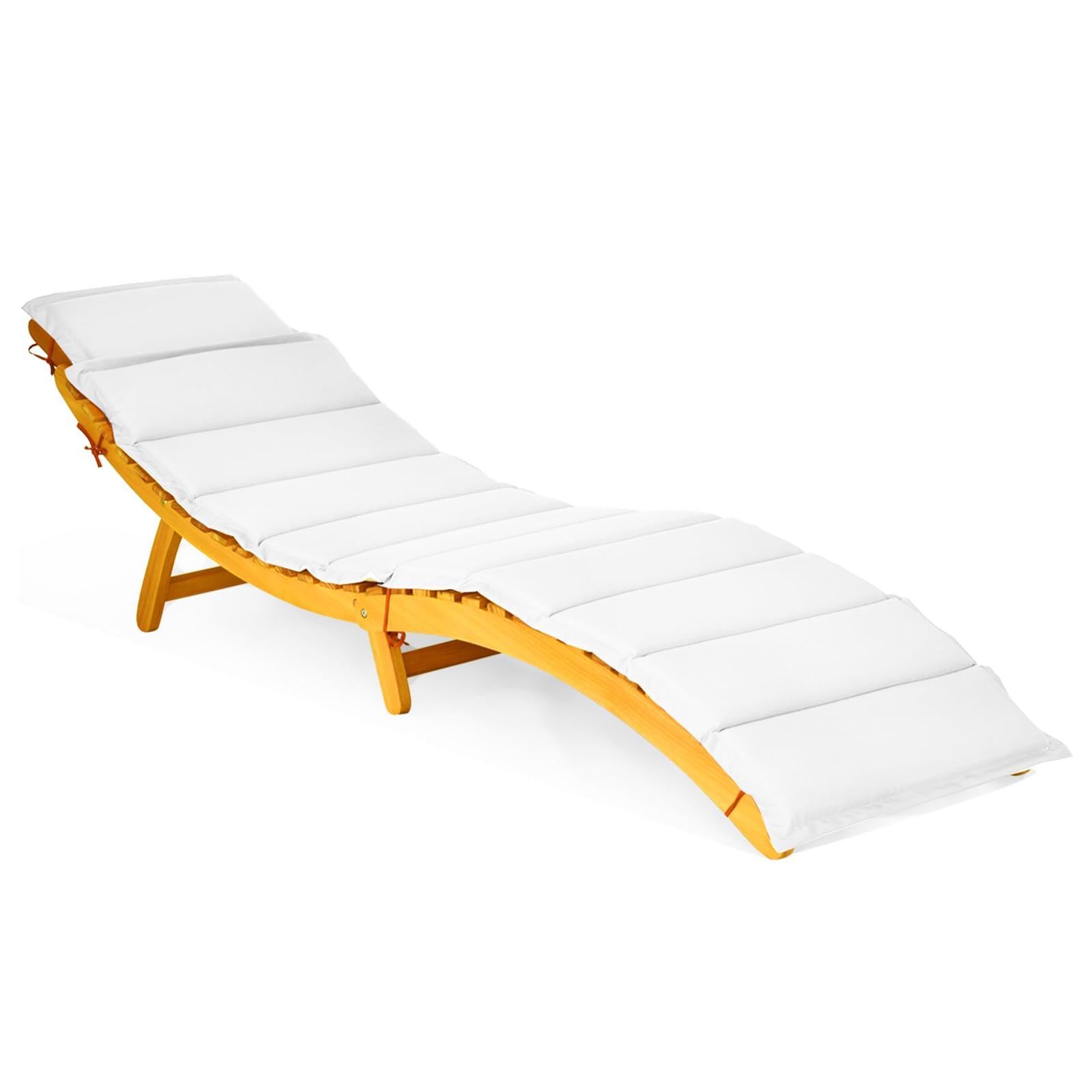 COSTWAY Lettino Prendisole Pieghevole per Giardino, Sedia a Sdraio Pieghevole da Esterno in Legno, Lettino da Esterno con Cuscino per Giardino, Prato, Cortile, Portata 180 kg, 190 x 55 x 52 cm (1)