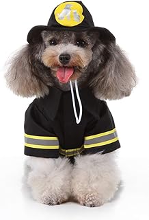 balacoo Pets Fireman Costume 1 Set Dog Firefighter Costume Dog Cat Cosplay Fireman Apparel Puppy Jacket Coat with Firefighting Hat Size XL Black Dog Firefighter Hat