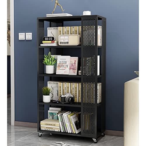 Fifor 360° Rotating Children Bookshelf, 2-4 Tier Freestanding Display Stackable Bookcase, Stimulate Children's Interest In Reading, Toy Orangize Rack (Color : Black, Size : 70 * 35 * 131Cm) #TOP4