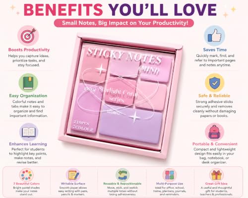 Image of 210 Sheets Colorful Sticky Notes | Mini Pastel Tabs | Self-Adhesive Memo Pads for Notes-4 Size, Reminders, Planners, Study, Office & Creative Journaling, Reminders, and Creative Ideas (Multi coler)
