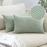 MIULEE 2er Set Kissenbezug Dekokissen Kissenbezüge Kissenhülle Zierkissen Sofakissen Kordsamt Deko Weich Couchkissen Bezug Kissenhüllen für Sofa Wohnzimmer Polsterkissen 30x50 cm Bohnengrün