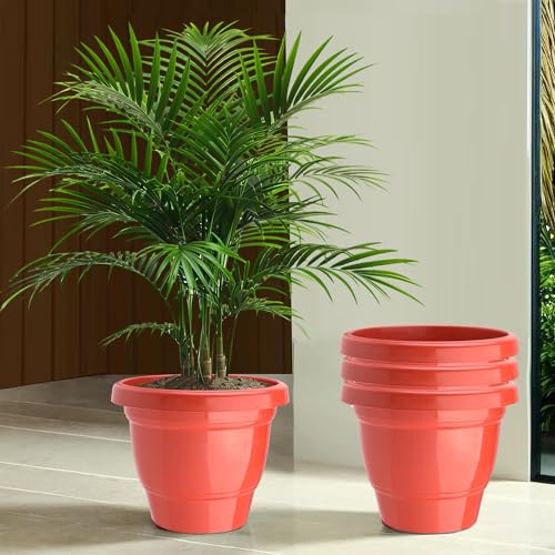 Image of Kuber Industries (Pack of 4) Flower Pot | 2-Layer Fuldani Flower Pot (8 Inch) Pots for Terrace, Garden | Phooldaan for Home D?cor | Synergy Indoor Plant Stand | Pots Stand for Plants | Red