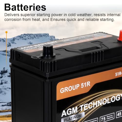 Image of Weize Platinum AGM Battery BCI Group 51R Automotive Battery, 12V 45Ah, 75RC, 450CCA, 36 Months Warranty, Replacement for Car, SUV