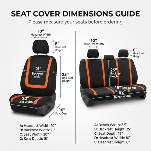 Image of FH Group Car Seat Covers Full Set Cloth - Universal Fit Automotive Seat Covers, Low Back Front Seat Covers, Solid Back Seat Cover, Washable Car Seat Cover for SUV, Sedan and Van Orange